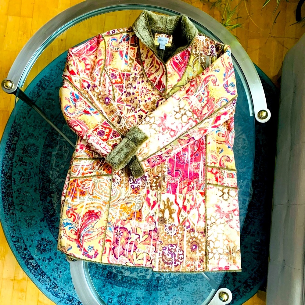 Chico’s Multi-Pattern & Color Boho Faux Fur Coat - image 1